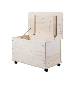 Complementi In Legno|Baule portatutto in legno con ruote 70lt 73x40x42,5 cm