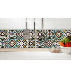 Decorazione Pareti- Bordo paraschizzi in alluminio azulejos verdi 2 pezzi, 24x48 cm