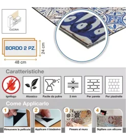 Decorazione Pareti- Bordo paraschizzi in alluminio azulejos verdi 2 pezzi, 24x48 cm
