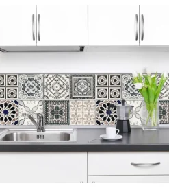 Decorazione Pareti- Bordo paraschizzi in alluminio azulejos grigio 2 pezzi, 24x48 cm