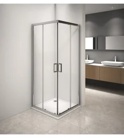Docce E Accessori- Box doccia angolare in alluminio con vetro trasparente 80x80x185 cm