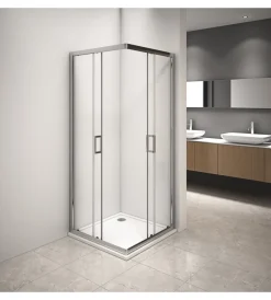 Docce E Accessori- Box doccia angolare in alluminio con vetro trasparente 80x80x185 cm