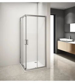Docce E Accessori- Box doccia angolare in alluminio con vetro trasparente 80x80x185 cm