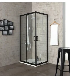 Docce E Accessori- Box doccia "luna" nero opaco e vetro temperato, 90x90x190 cm