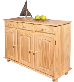 Credenze E Buffet|Buffet 3 ante + 3 cassetti in pino massello naturale, 130x87x43 cm