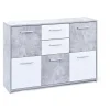Credenze E Buffet- Buffet 5 ante e 2 cassetti marmo e bianco opaco, 115x30x77 cm