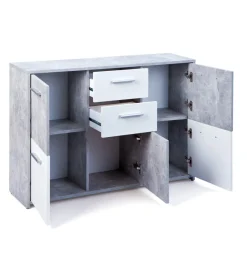 Credenze E Buffet- Buffet 5 ante e 2 cassetti marmo e bianco opaco, 115x30x77 cm