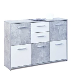 Credenze E Buffet- Buffet 5 ante e 2 cassetti marmo e bianco opaco, 115x30x77 cm