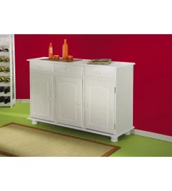 Credenze E Buffet|Buffet 3 ante e 3 cassetti in pino massello bianco, 130x43x87 cm