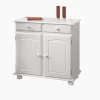 Credenze E Buffet|Buffet in pino massello bianco con 2 ante e 2 cassetti, 88x43x87 cm