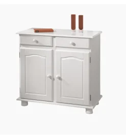 Credenze E Buffet|Buffet in pino massello bianco con 2 ante e 2 cassetti, 88x43x87 cm