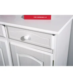 Credenze E Buffet|Buffet in pino massello bianco con 2 ante e 2 cassetti, 88x43x87 cm