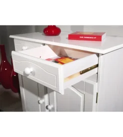 Credenze E Buffet|Buffet in pino massello bianco con 2 ante e 2 cassetti, 88x43x87 cm
