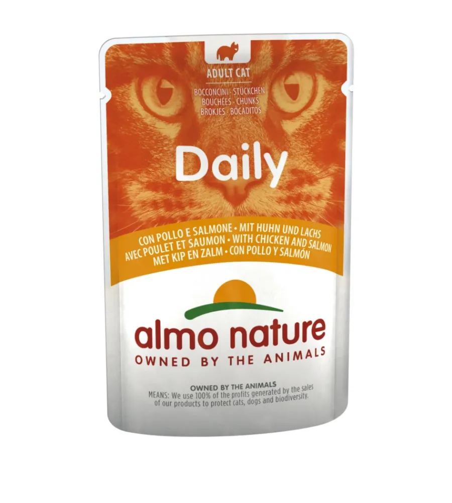 Alimenti Umido Gatto-Almo Nature Busta da 70 gr. con pollo e salmone, alimento umido per gatti.