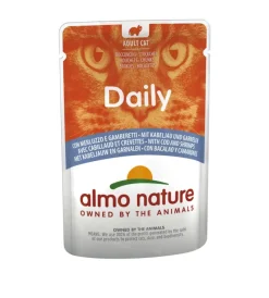 Almo Nature Alimenti Umido Gatto|Busta da 70 gr. merluzzo e gamberetti,  alimento umido per gatti.