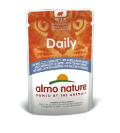 Almo Nature Alimenti Umido Gatto|Busta da 70 gr. merluzzo e gamberetti,  alimento umido per gatti.