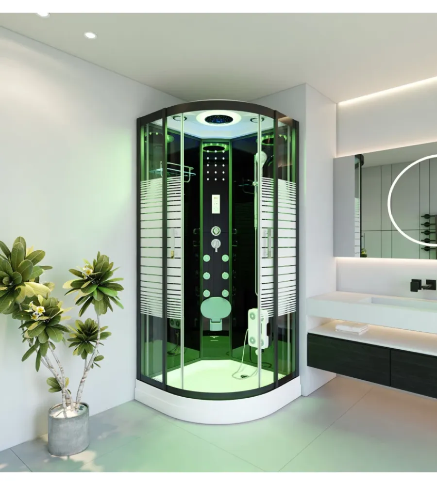 Docce E Accessori|Cabina doccia idromassaggio "olimpia" con luci colorate in vetro e alluminio 80x80x220 cm