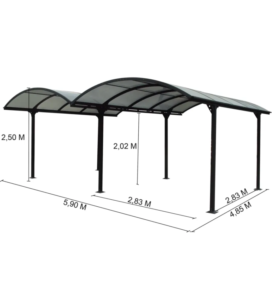 Online Carport auto in alluminio e policarbonato "car 6048 alrp t" 2 posti 4,85x5,90x2,50 mt Coperture Per Esterno E Accessori