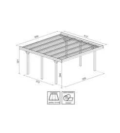 Hot Carport doppio in legno di abete 600x512x250 cm Coperture Per Esterno E Accessori