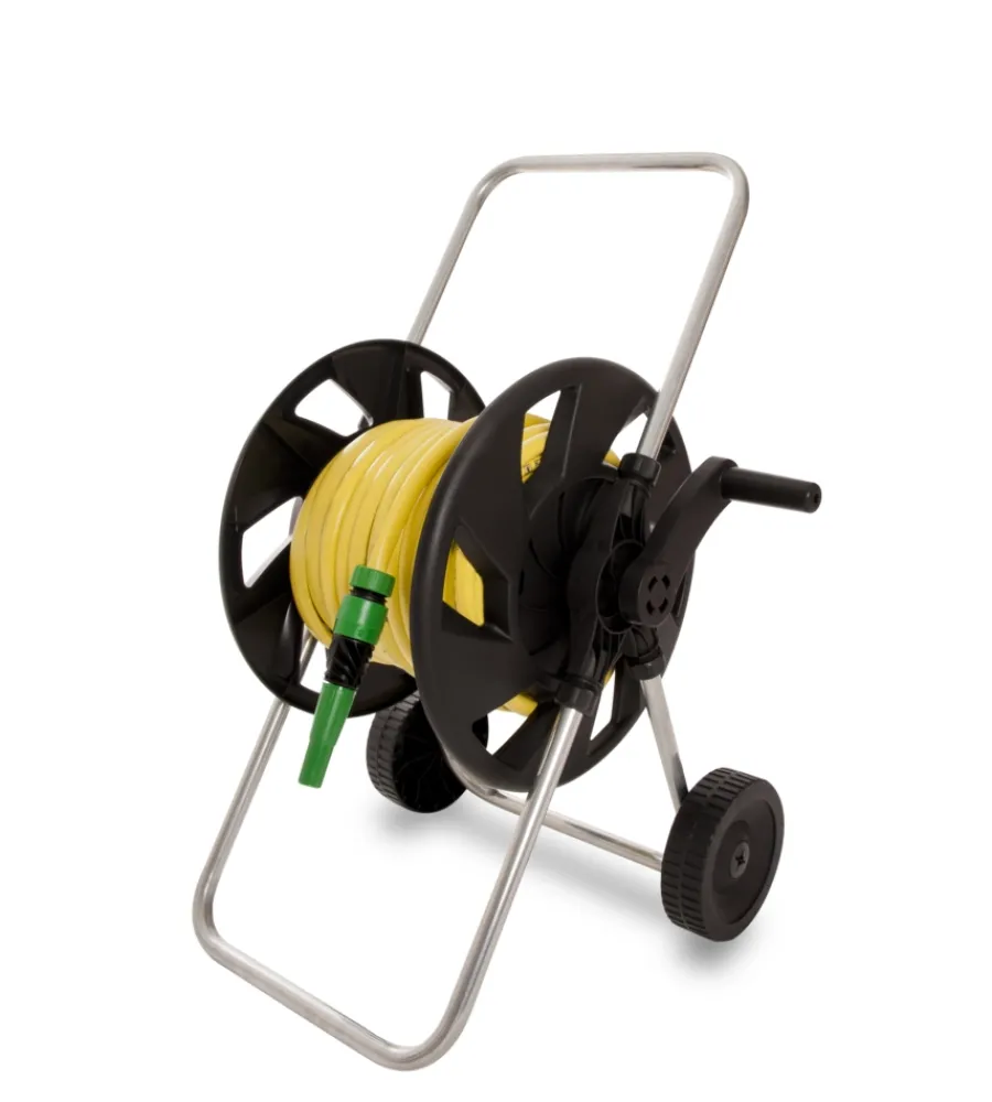Irrigazione- Carrello avvolgitubo "drop 60 plus" in acciaio con bobina tubo e kit irrigazione