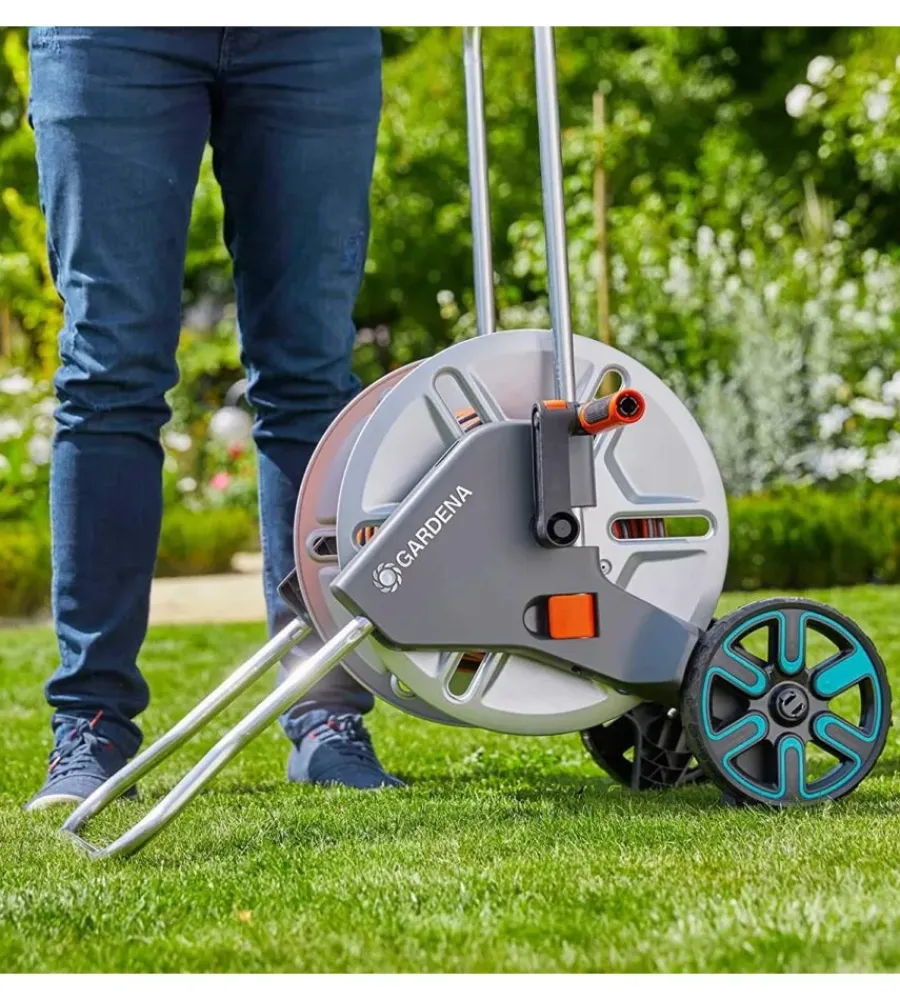 Irrigazione-Gardena Carrello avvolgitubo manuale "cleverroll m" in metallo 43/74x38/48x67/90 cm