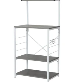Cucina|Carrello da cucina con 4 ripiani in metallo bianco e cemento, 60x40x123 cm