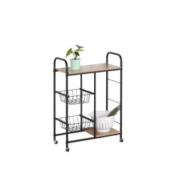 Carrello da cucina legno e metallo nero con ruote, 57x30x85 cm Cucina