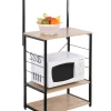 Cucina|Carrello da cucina metallo nero con 3 ripiani quercia, 60x40x123 cm