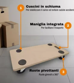 Attrezzatura Giardinaggio-Easy System Carrello da trasporto in mdf con ruote pivotanti portata 150 kg 58x29x1,8 cm