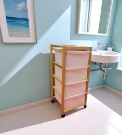 Online Carrello multifunzione in legno di faggio naturale 37x37x83 cm Cucina