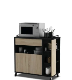 Cucina- Carrello multifunzione rovere e nero, 78,4x40x79 cm