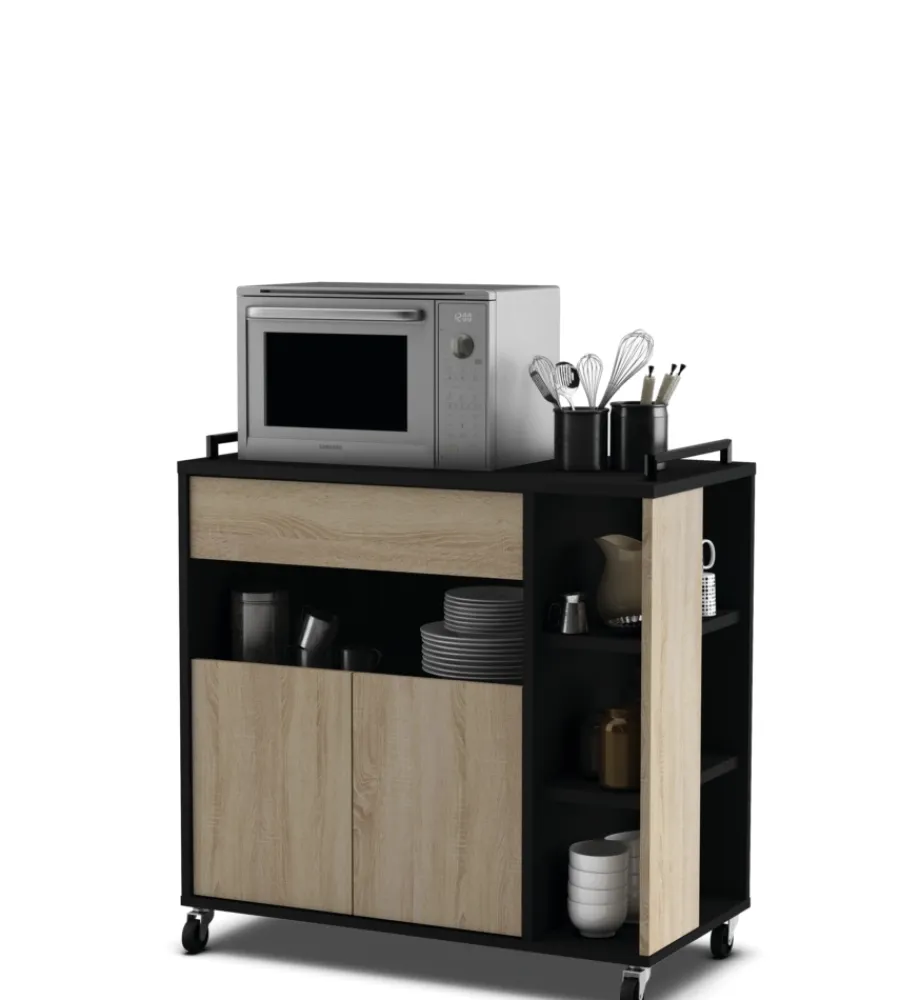 Cucina- Carrello multifunzione rovere e nero, 78,4x40x79 cm