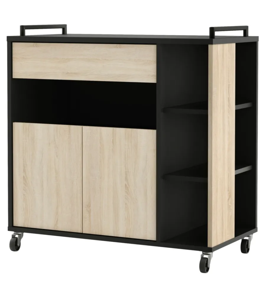 Cucina- Carrello multifunzione rovere e nero, 78,4x40x79 cm