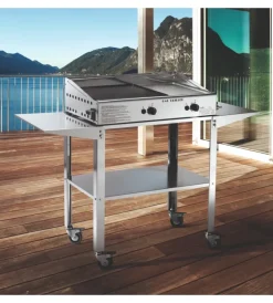 Ompagrill Barbecue|Carrello per plancha in acciaio inox grande, 128,5x46x76 cm -
