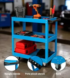 Easy System Officina E Garage|Carrello porta attrezzi 3 ripiani blu 70,5x35,3x66,8 cm