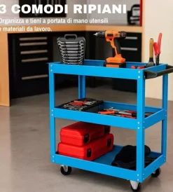 Easy System Officina E Garage|Carrello porta attrezzi 3 ripiani blu 70,5x35,3x66,8 cm