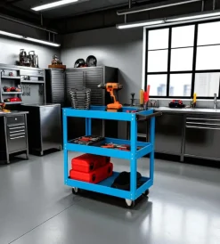Easy System Officina E Garage|Carrello porta attrezzi 3 ripiani blu 70,5x35,3x66,8 cm