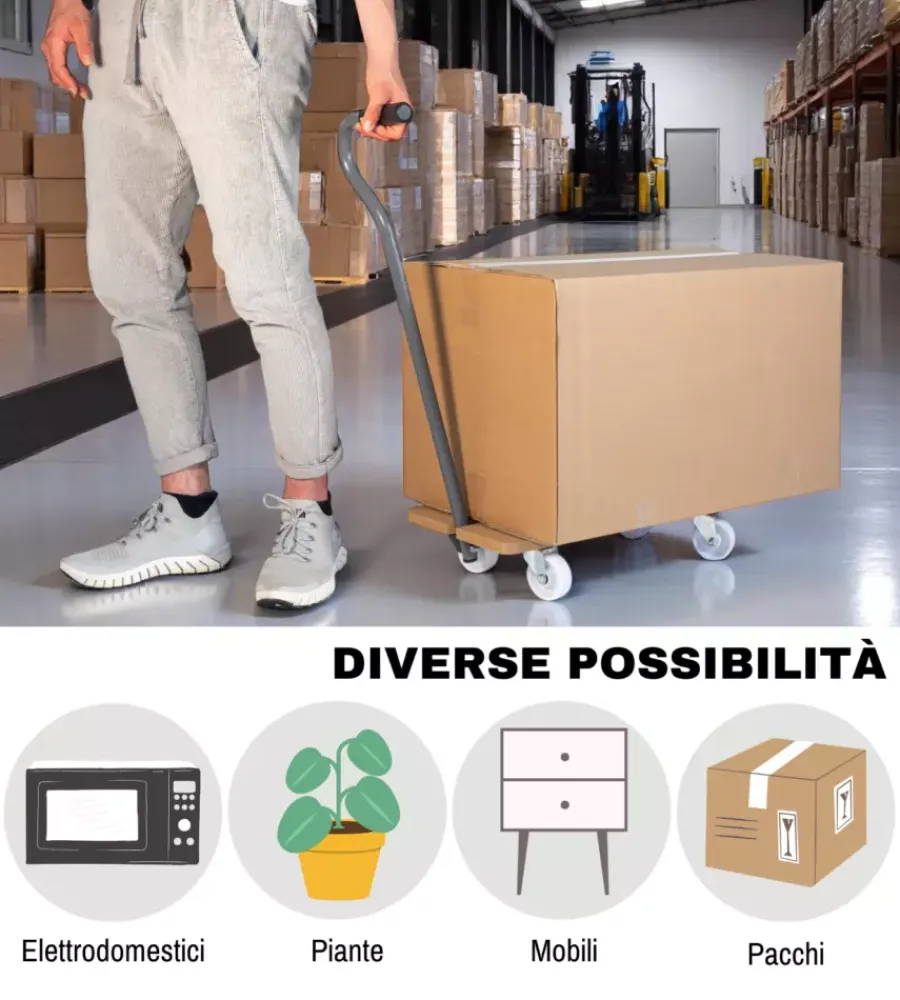 Easy System Attrezzatura Giardinaggio|Carrello trasporto pieghevole con manico e ruote pivotanti in legno portata 200 kg 58x29x1,8 cm
