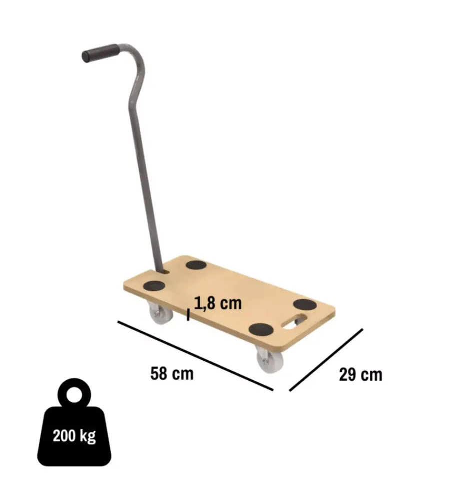 Easy System Attrezzatura Giardinaggio|Carrello trasporto pieghevole con manico e ruote pivotanti in legno portata 200 kg 58x29x1,8 cm
