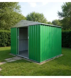 Domus Casette Da Giardino|Casetta da esterno in lamiera zincata "m" verde con porte scorrevoli 187x173x194 cm