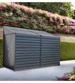 Casette Da Giardino-Habrita Casetta da giardino addossata "arrow yardsaver" in acciaio zincato antracite 124,5x294,6x208,3 cm