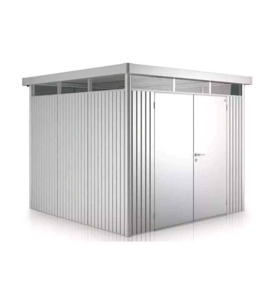 Casette Da Giardino-Biohort Casetta da giardino "highline h5" in acciaio zincato colore argento metallizzato con porta battente doppio 275x315x222 cm - cod. 83069