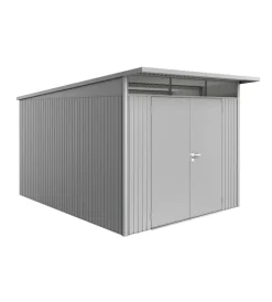 New Casetta da giardino "avantgarde a8" in acciaio zincato colore argento metallizzato con porta battente doppia 260x380x222 cm Casette Da Giardino