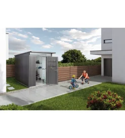 Clearance Casetta da giardino "avantgarde a3" in acciaio zincato colore grigio quarzo metallizzato con porta battente semplice 180x300x218 cm Casette Da Giardino