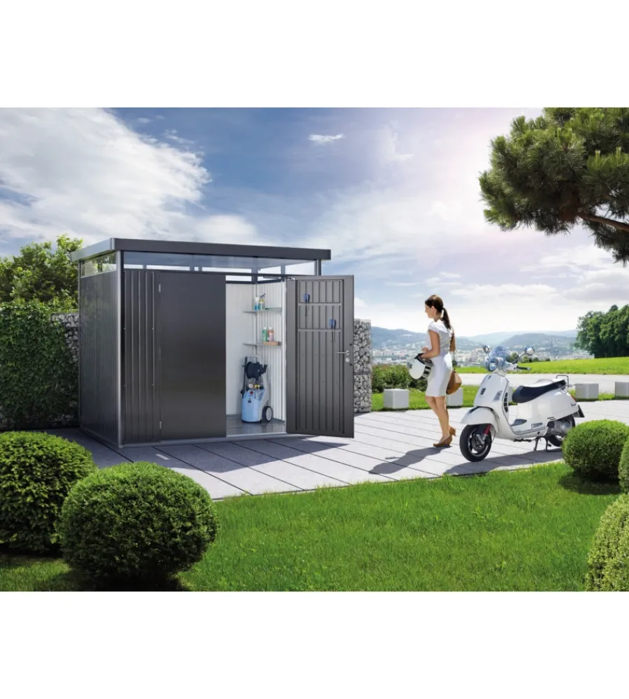 Casette Da Giardino-Biohort Casetta da giardino "highline h2" in acciaio zincato colore grigio scuro metallizzato con porta battente semplice 275x195x222 cm - cod. 84030