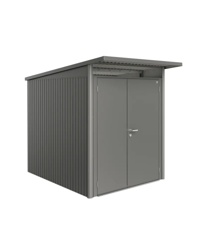 Discount Casetta da giardino "avantgarde a2" in acciaio zincato colore grigio quarzo metallizzato con porta battente doppia 180x260x218 cm Casette Da Giardino