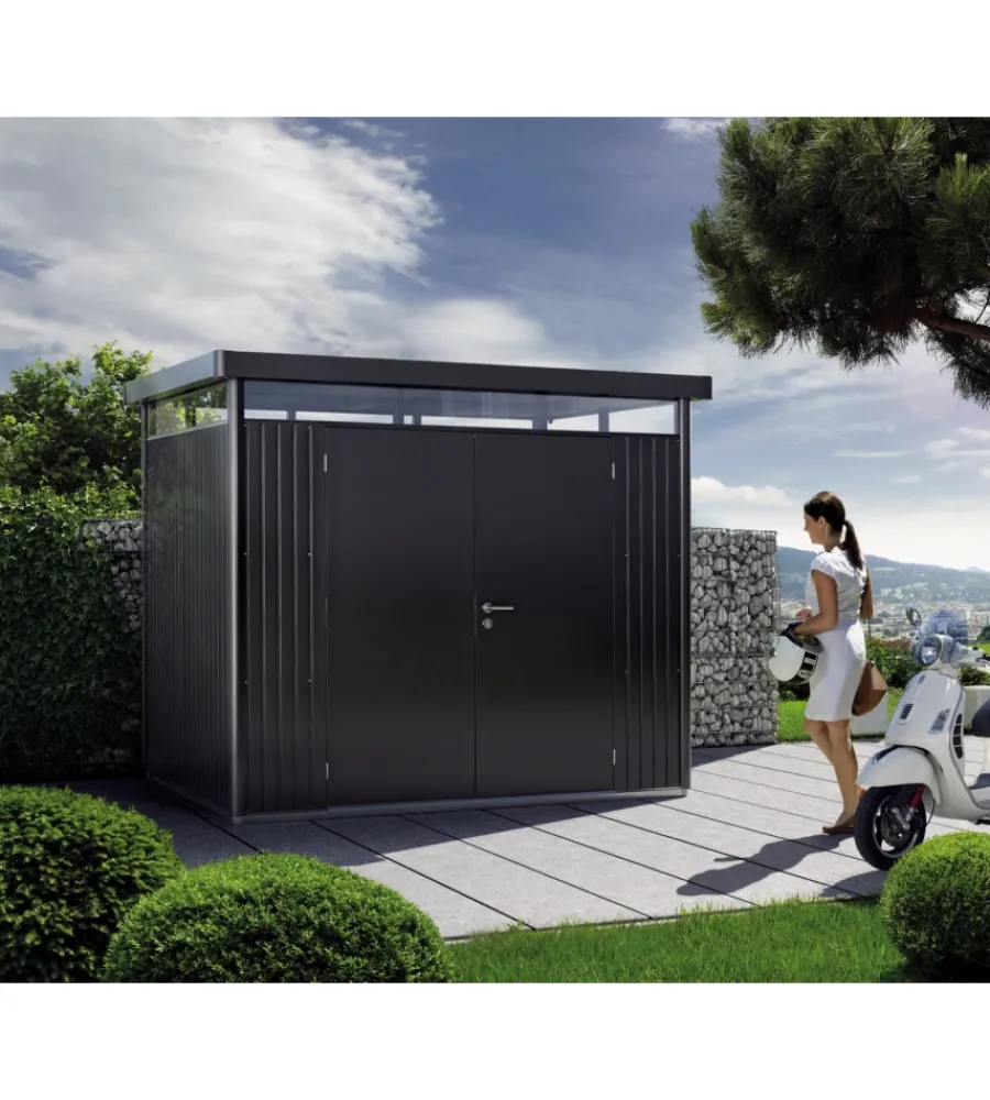 Casette Da Giardino-Biohort Casetta da giardino "highline h2" in acciaio zincato colore grigio scuro metallizzato con porta battente doppio 275x195x222 cm - cod. 84039