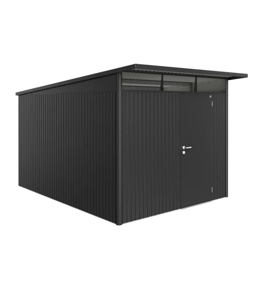 New Casetta da giardino "avantgarde a8" in acciaio zincato colore grigio scuro metallizzato con porta battente semplice 260x380x222 cm Casette Da Giardino