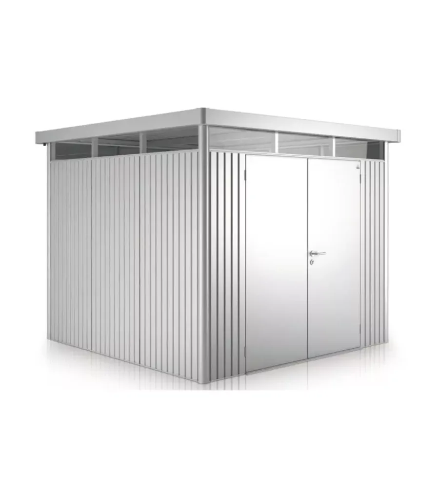 Biohort Casette Da Giardino|Casetta da giardino "highline h4" in acciaio zincato colore argento metallizzato con porta battente doppio 275x275x222 cm - cod. 83059