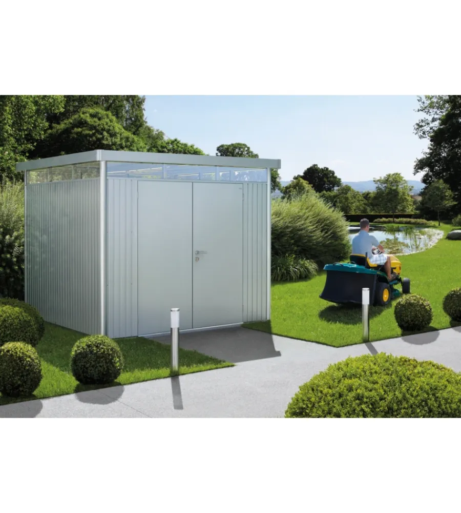 Biohort Casette Da Giardino|Casetta da giardino "highline h4" in acciaio zincato colore argento metallizzato con porta battente doppio 275x275x222 cm - cod. 83059